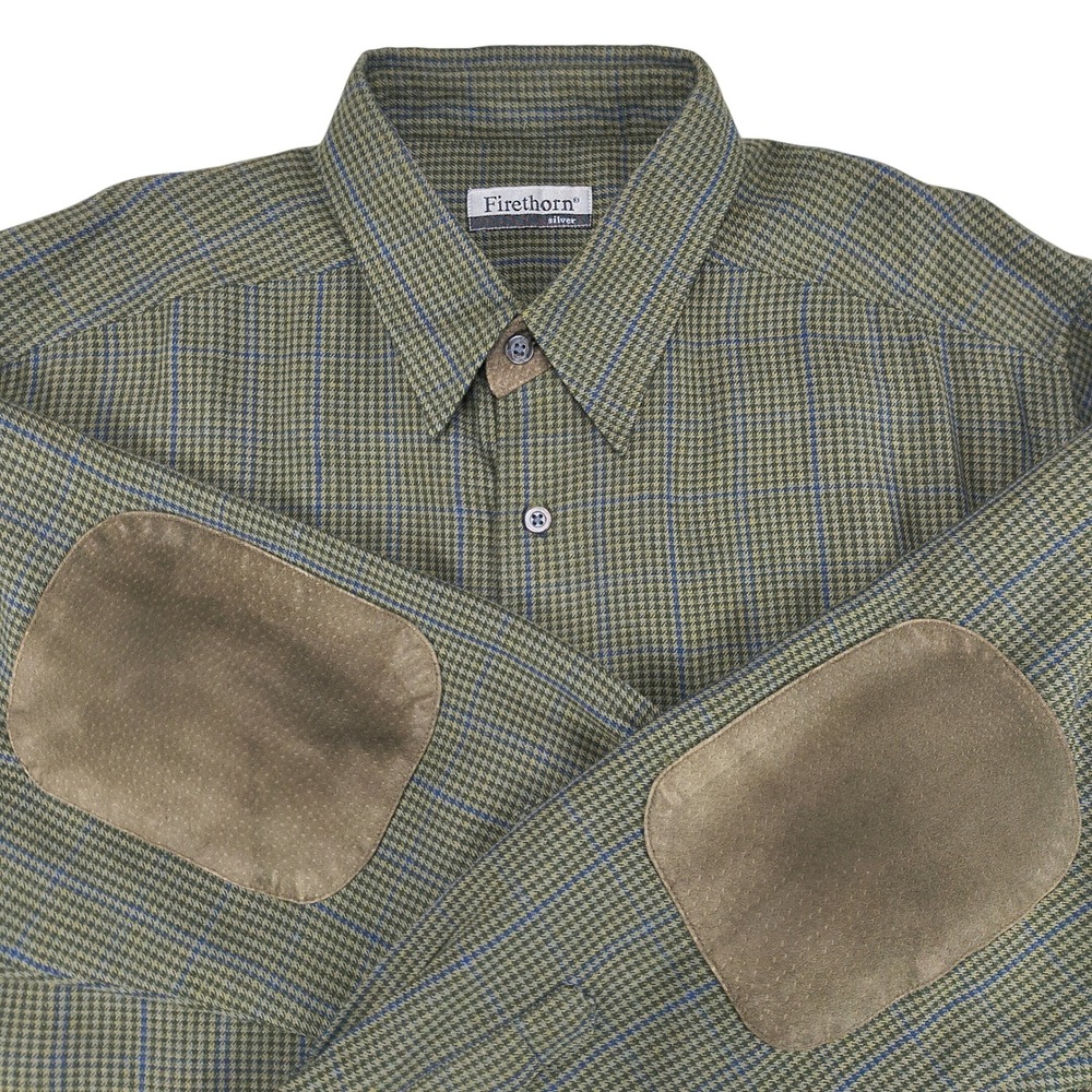 Firethorn Silver Mens Large Wool Blend Houndstooth Button Up Leather Elbow Patch